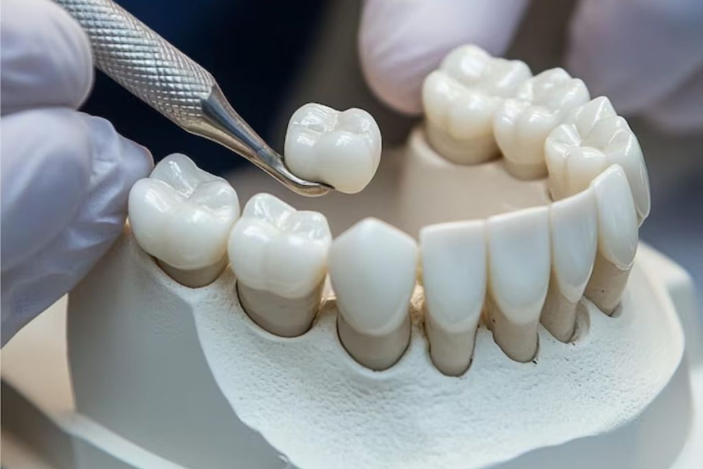 dental crown placement for restoring a damaged tooth