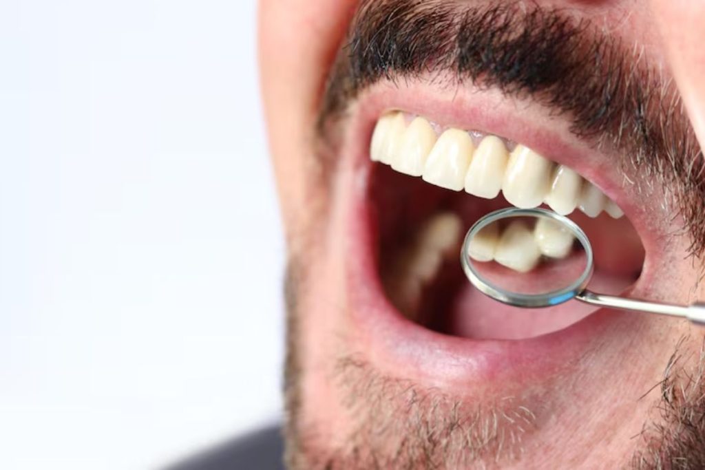 patient receiving dental crown evaluation during a restorative dentistry consultation